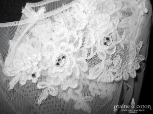 Rosi Strella - Boléro en tulle et dentelle de Calais blanc avec manches longues