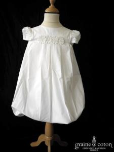 Hibiscus - Robe demoiselle d'honneur petite fille à manches ballon blanche et fleurs en coton