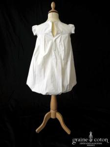 Hibiscus - Robe demoiselle d'honneur petite fille à manches ballon blanche et fleurs en coton