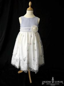 Dorissa - Robe de demoiselle d'honneur en organza ivoire brodé et satin parme