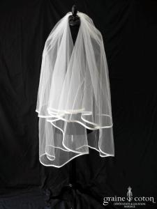 Pronovias - Voile mi long en tulle ivoire clair bordé d'un biais d'organza