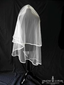 Pronovias - Voile mi long en tulle ivoire clair bordé d'un biais d'organza