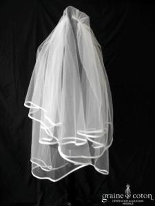 Pronovias - Voile mi long en tulle ivoire clair bordé d'un biais d'organza