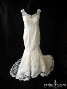 Création - Robe sirène en tulle rebrodé dentelle ivoire