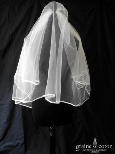 Pronuptia - Voile court de 1,50 mètre en tulle ivoire bordé d'un fin biais de satin