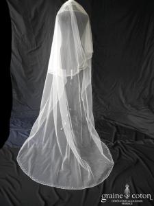 Pronuptia - Voile long de 2,50 mètres en tulle ivoire bordé de cristaux