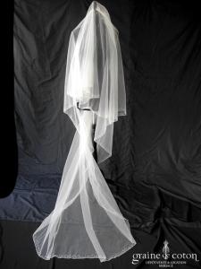 Pronuptia - Voile long de 2,50 mètres en tulle ivoire bordé de cristaux