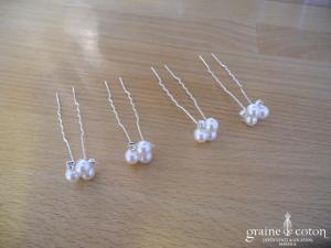 Lot de 4 pics à chignon perle ivoire clair et strass
