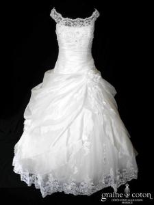 Cosmobella - Robe en organza drapé et dentelle ivoire