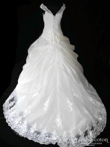 Cosmobella - Robe en organza drapé et dentelle ivoire