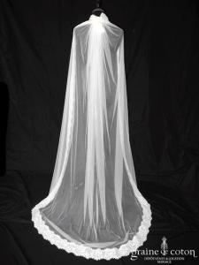 Yolan Cris - Voile long de 2 mètres en tulle fluide ivoire avec bandeau de dentelle