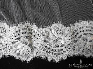 Yolan Cris - Voile long de 2 mètres en tulle fluide ivoire avec bandeau de dentelle