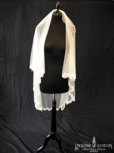 Stéphanie Allin pour Nuit Blanche - Voile mi-long en tulle de soie fluide ivoire clair bordé de fine dentelle