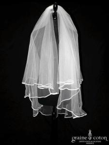 Pronovias - Voile mi long en tulle ivoire clair bordé d'un biais de satin