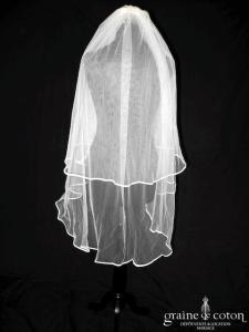 Pronovias - Voile mi long en tulle ivoire clair bordé d'un biais de satin