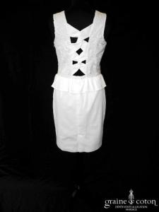 Cyrillus - Robe courte en dentelle et piqué de coton ivoire