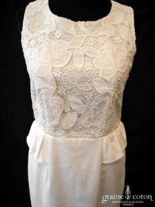 Cyrillus - Robe courte en dentelle et piqué de coton ivoire