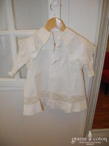 Manteau petite fille vintage en coton et dentelle ivoire
