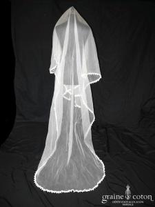 Lolita Lempicka - Voile Alena long de 3 mètres en tulle de soie ivoire bordé de dentelle de coton