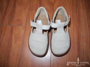 Pomme d'Api - Chaussures enfant en cuir et tissu taupe