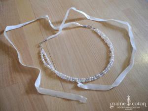 Headband en perles et ruban de satin ivoire