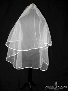 Pronuptia - Voile court en tulle ivoire bordé d'un biais de satin