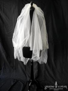 Yolan Cris - Voile mi long souple en tulle ivoire orné de cristaux Swarovski, bords bruts