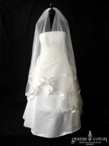 Voile long de 2 mètres en tulle ivoire bordé d'un large biais de satin