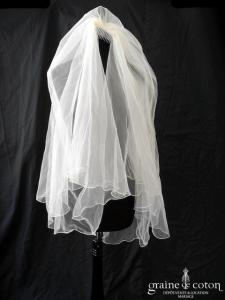 Pronuptia - Voile mi long en tulle ivoire, bords surjetés