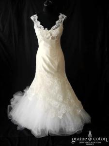 Cymbeline - Robe sirène en mikado de soie et dentelle de Calais ivoire