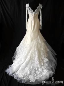 Cymbeline - Robe sirène en mikado de soie et dentelle de Calais ivoire