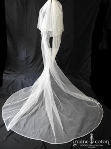 Voile long de 3 mètres en tulle ivoire bordé d'un biais de satin