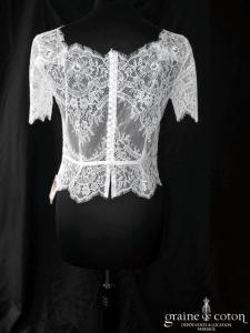 Bianco Evento - Boléro long à manches courtes en fine dentelle ivoire