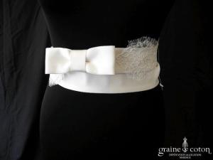 Bianco Evento - Ceinture en satin et dentelle avec quelques strass Swarovski
