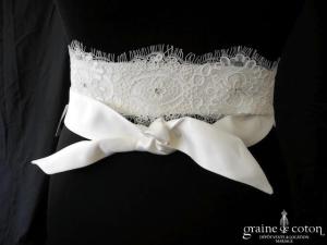 Bianco Evento - Ceinture en satin et dentelle avec quelques strass Swarovski