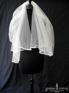 Voile court en tulle ivoire bordé d'un biais de satin
