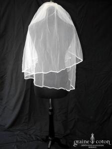 Voile court en tulle ivoire bordé d'un biais de satin
