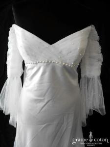 Pronuptia - Robe empire en tulle drapé et satin fluide avec manches