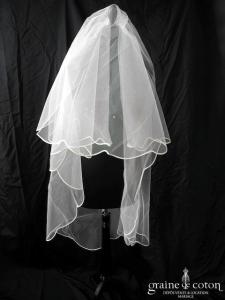 Voile mi long en tulle ivoire avec strass et biais de satin