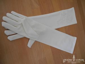 Gants longs en satin stretch finition fleurs en dentelle