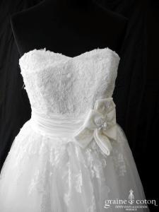 Pronuptia - Robe mi longue en tulle et dentelle ivoire