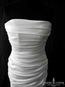 Maria Guardiola - Robe taille basse drapée en satin ivoire