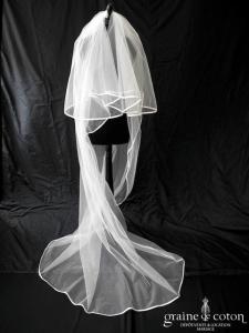 Elianna Moore - Voile long de 2,50 mètres en tulle ivoire clair bordé d'un biais de satin