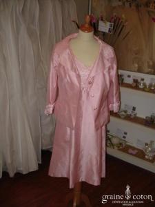 Antonelle - Ensemble tailleur rose en soie sauvage
