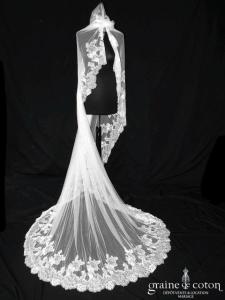 Pronovias - Voile long en tulle de soie ivoire de 2,50 mètres bordé de dentelle