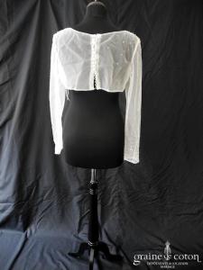 Hervé Mariage - Boléro dos boutonné en tulle brodé de perles avec manches longues