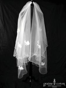 Atelier Diagonal - Voile Alison mi long en tulle ivoire avec guipure de dentelle