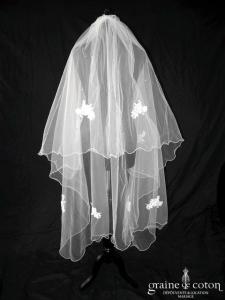 Atelier Diagonal - Voile Alison mi long en tulle ivoire avec guipure de dentelle