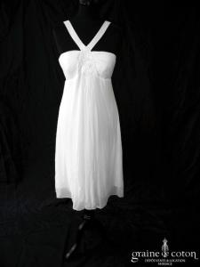 123 - Robe courte empire en mousseline de soie ivoire clair