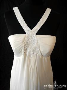 123 - Robe courte empire en mousseline de soie ivoire clair